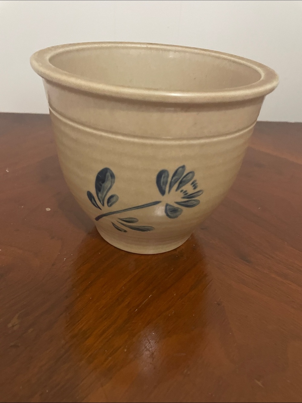 Pfaltzgraff Beige Planter with Blue Floral Motif